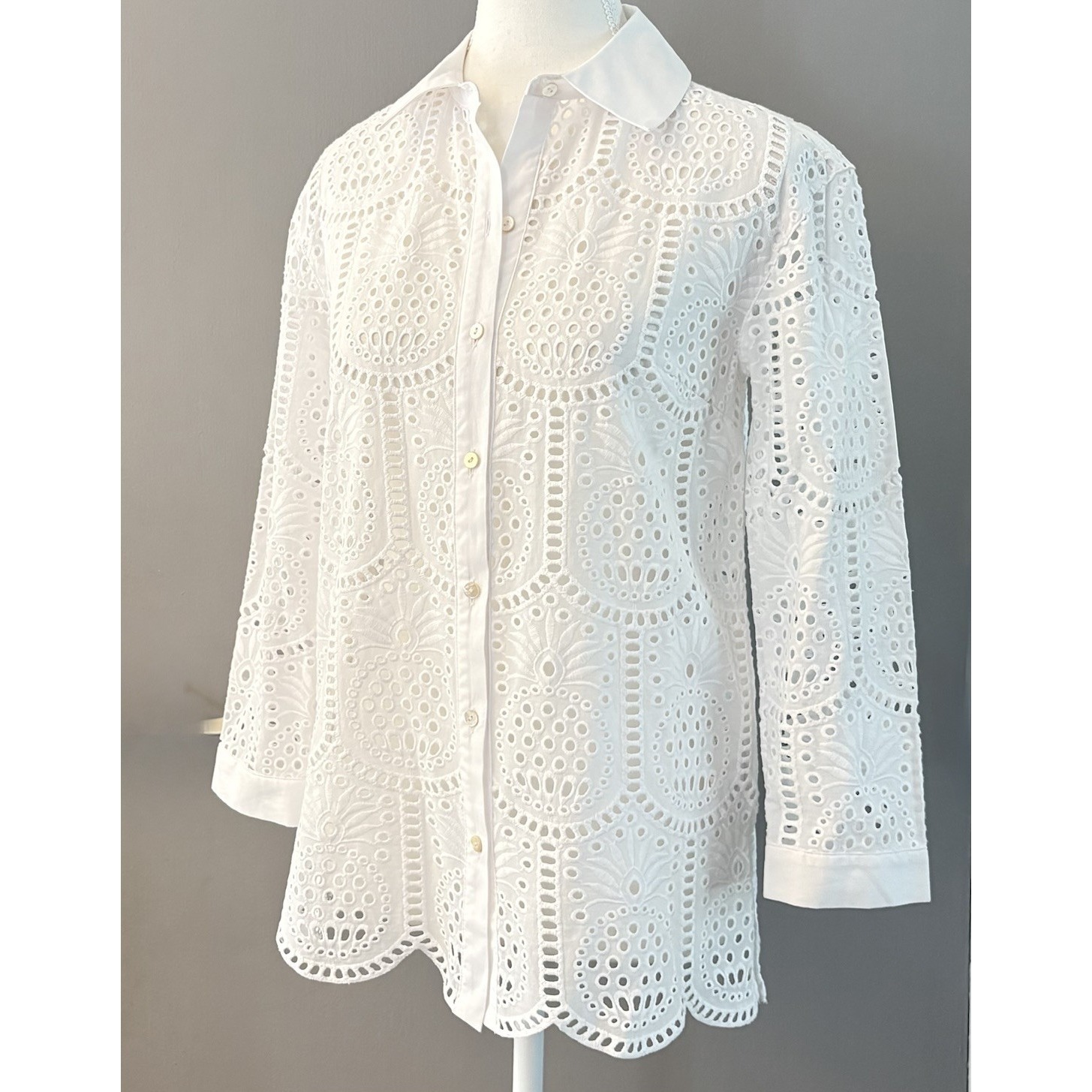 Lily Pulitzer Gracee Tunic Top Xxs White Pineapple Tile Eyelet Travel